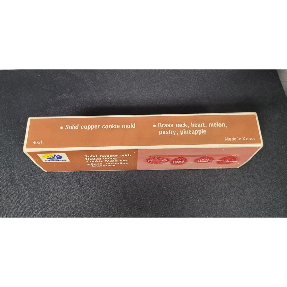 Vintage Daewoo Solid Copper Cookie Mold Set (4 Cookie Molds & Rack) in Box
